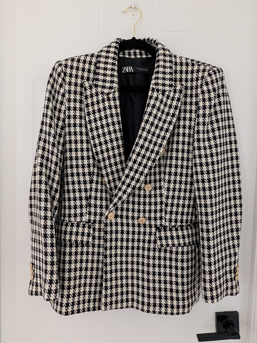 Zara Houndstooth Double Breasted Blazer Large